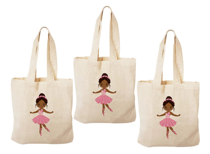 Ballerina Party Favor Bags – Pink Ballet Gift Bags for Girls Birthday, Dance Party Favors, Reusable Canvas Tote, Set of Three Bags