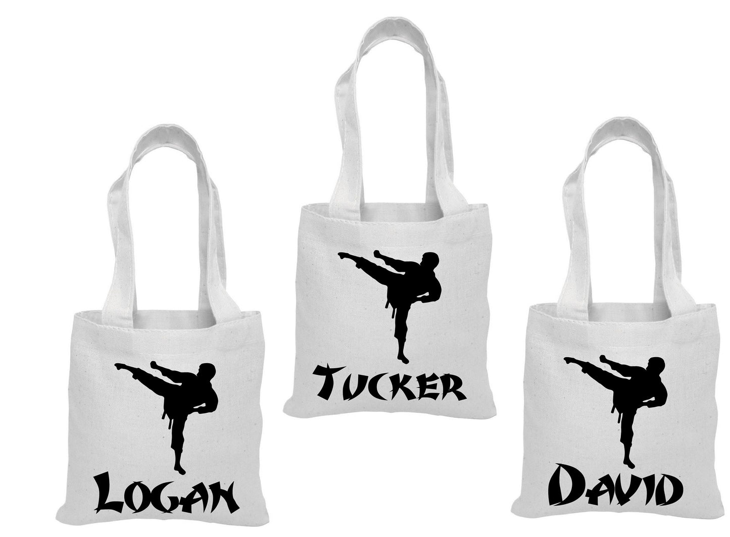Custom Karate Party Favor Bags - Perfect for Karate Themed Parties and Events - Set of Three Bags Personalized with Names