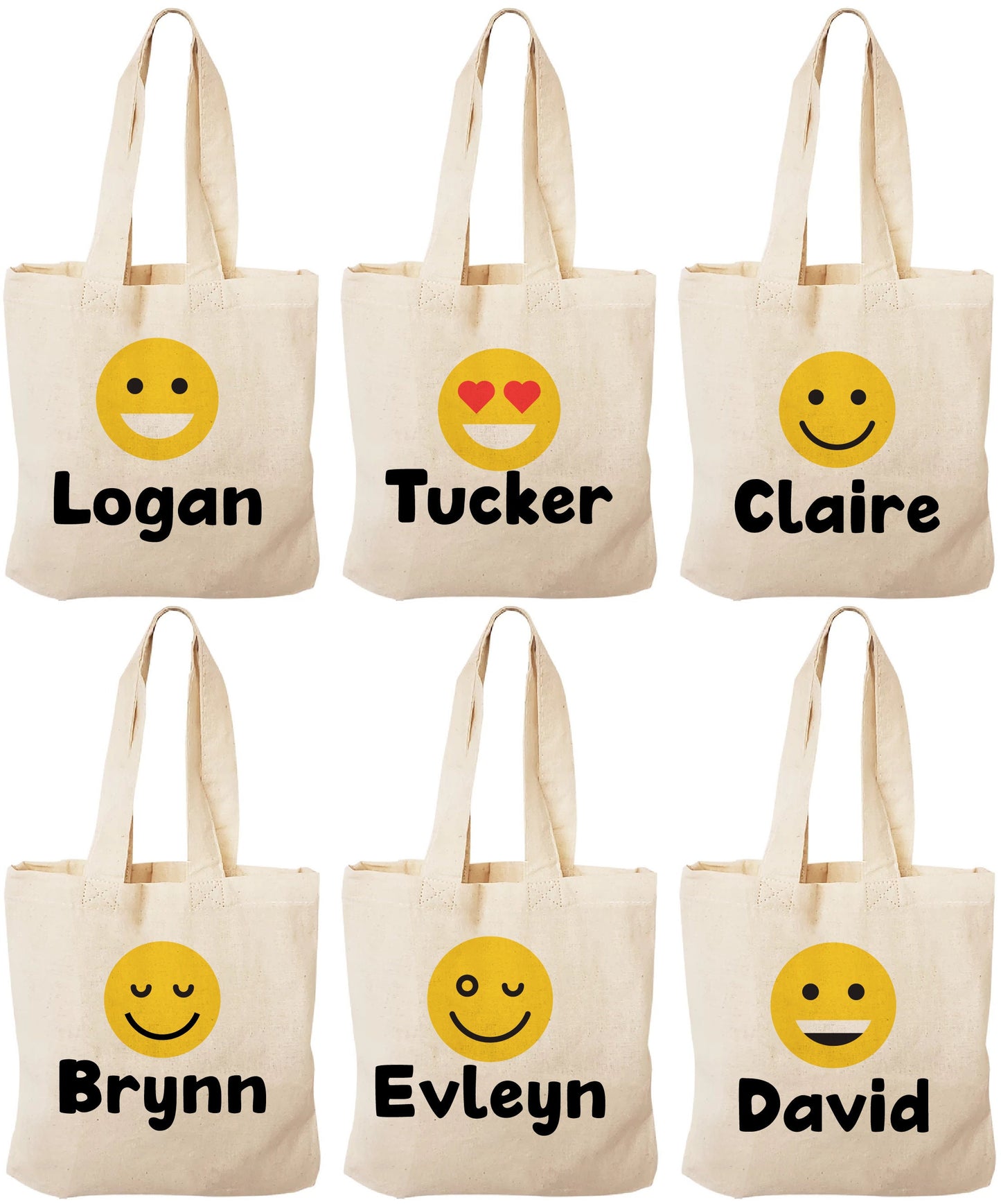 Custom Emoji Party Favor Bags - Set of Six Bags - Personalized with Guest Names
