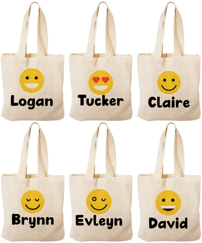 Custom Emoji Party Favor Bags - Set of Six Bags - Personalized with Guest Names