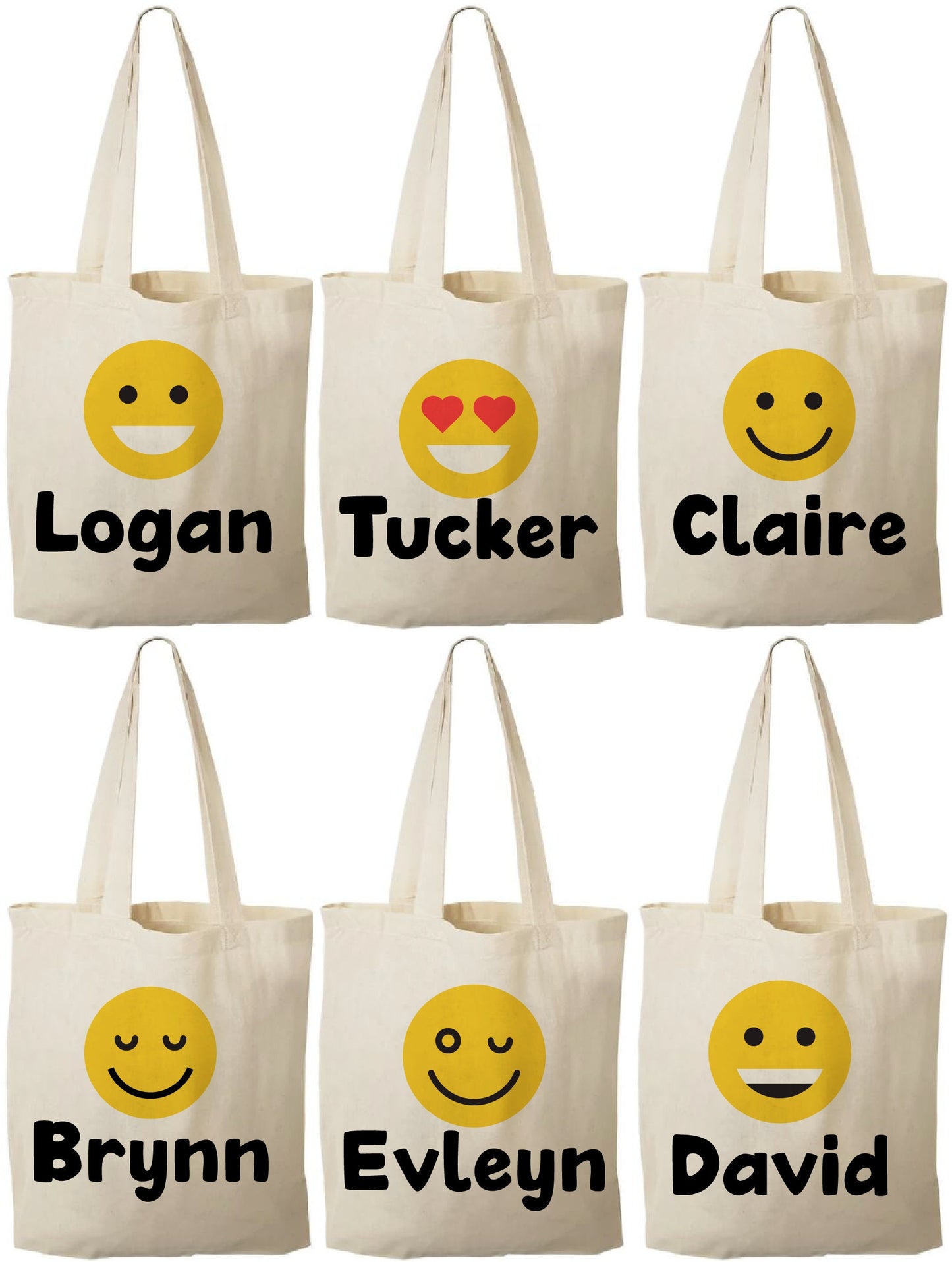 Custom Emoji Party Favor Bags - Set of Six Bags - Personalized with Guest Names