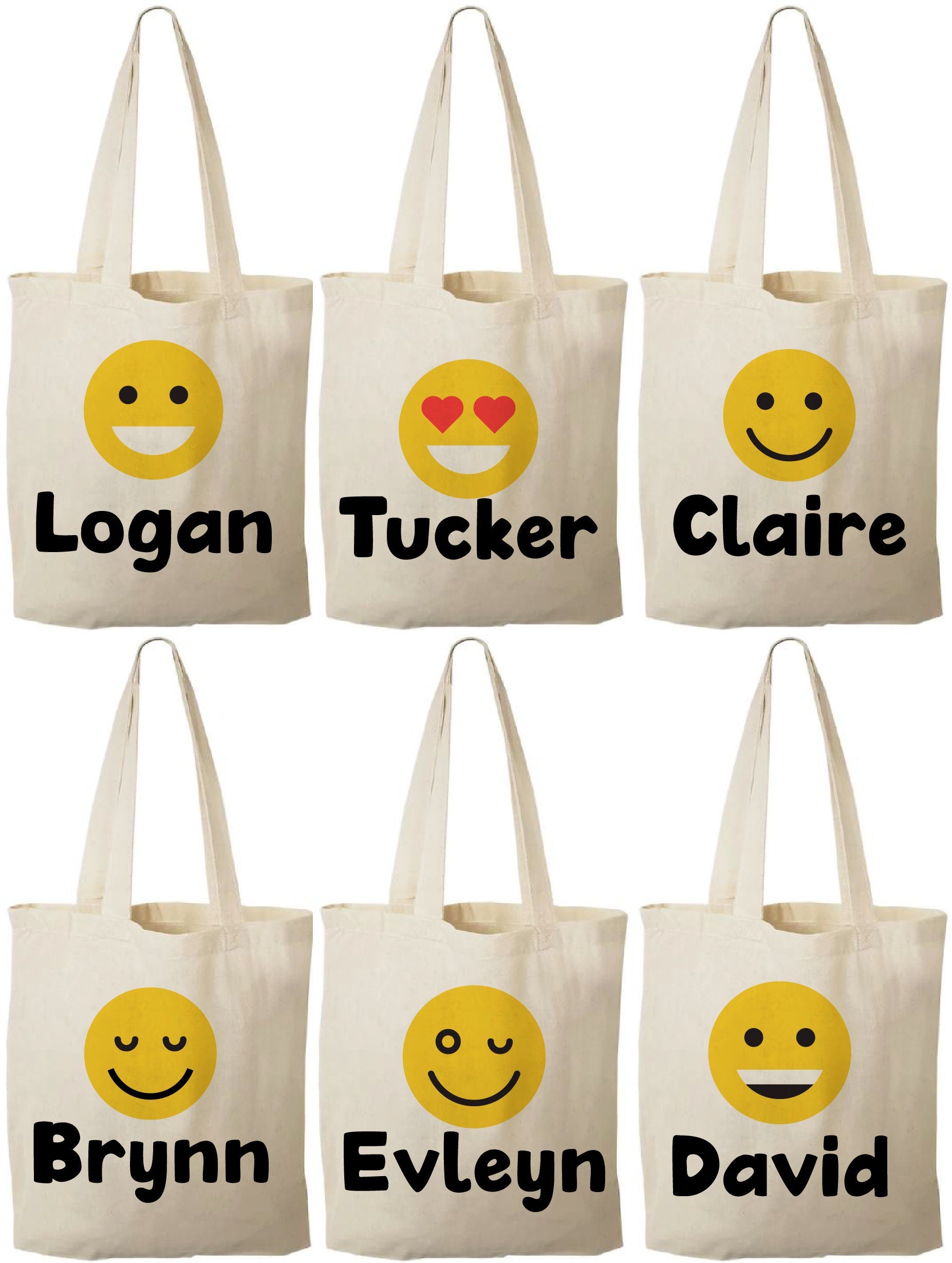 Custom Emoji Party Favor Bags - Set of Six Bags - Personalized with Guest Names