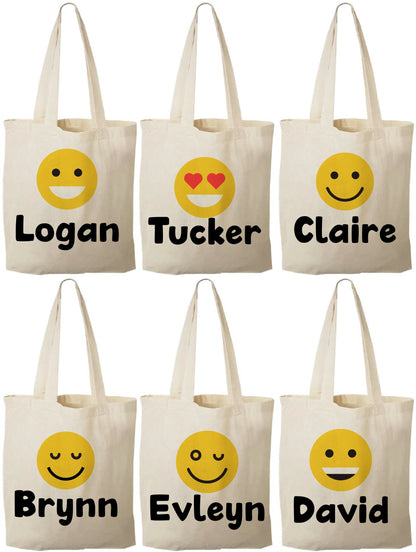 Custom Emoji Party Favor Bags - Set of Six Bags - Personalized with Guest Names