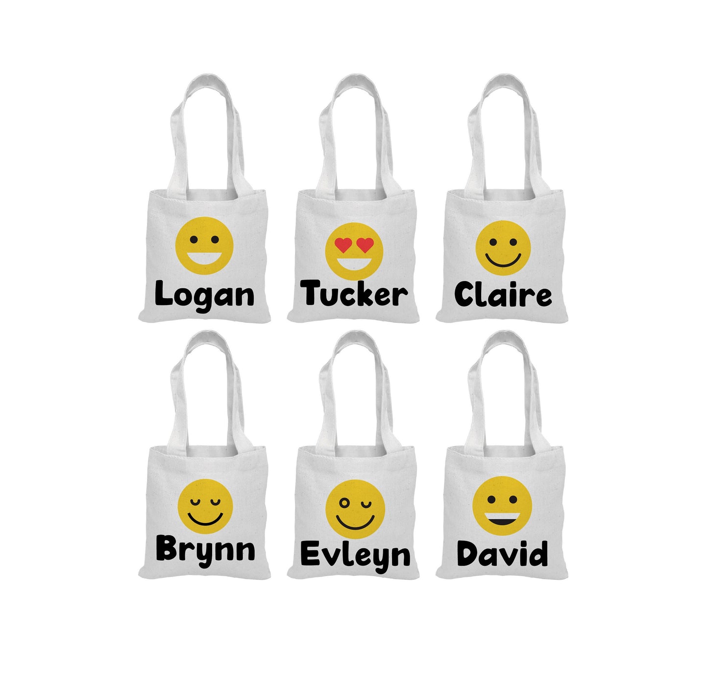 Custom Emoji Party Favor Bags - Set of Six Bags - Personalized with Guest Names
