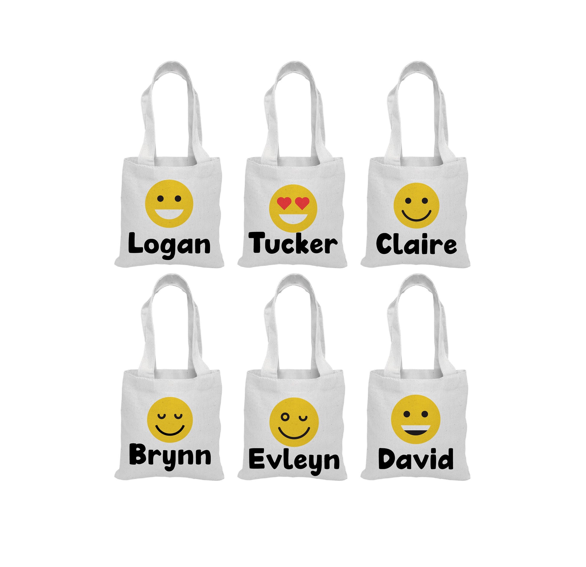 Custom Emoji Party Favor Bags - Set of Six Bags - Personalized with Guest Names
