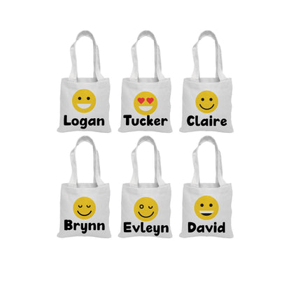 Custom Emoji Party Favor Bags - Set of Six Bags - Personalized with Guest Names