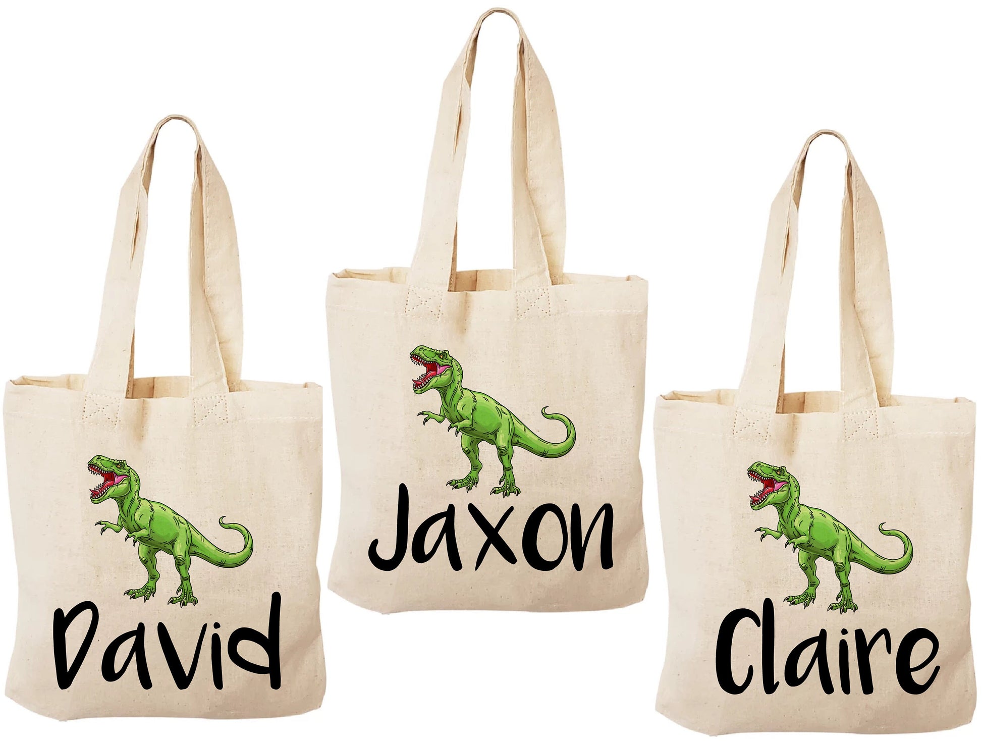 Personalized Dinosaur Party Favor Bags – T-Rex Cotton Tote