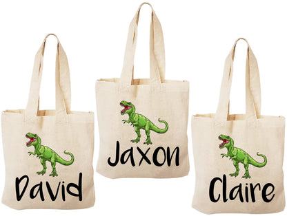 Personalized Dinosaur Party Favor Bags – T-Rex Cotton Tote