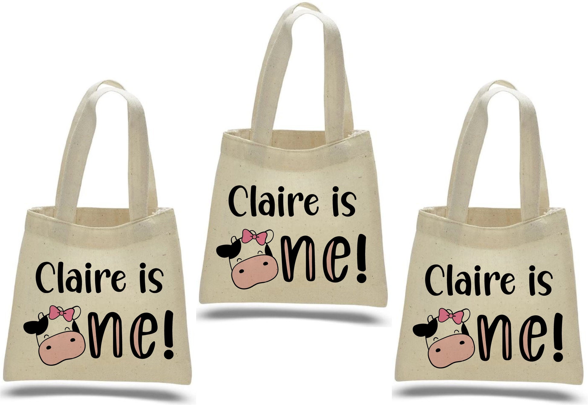 Cow Party Favor Bags - 1st Birthday - Set of Three Bags