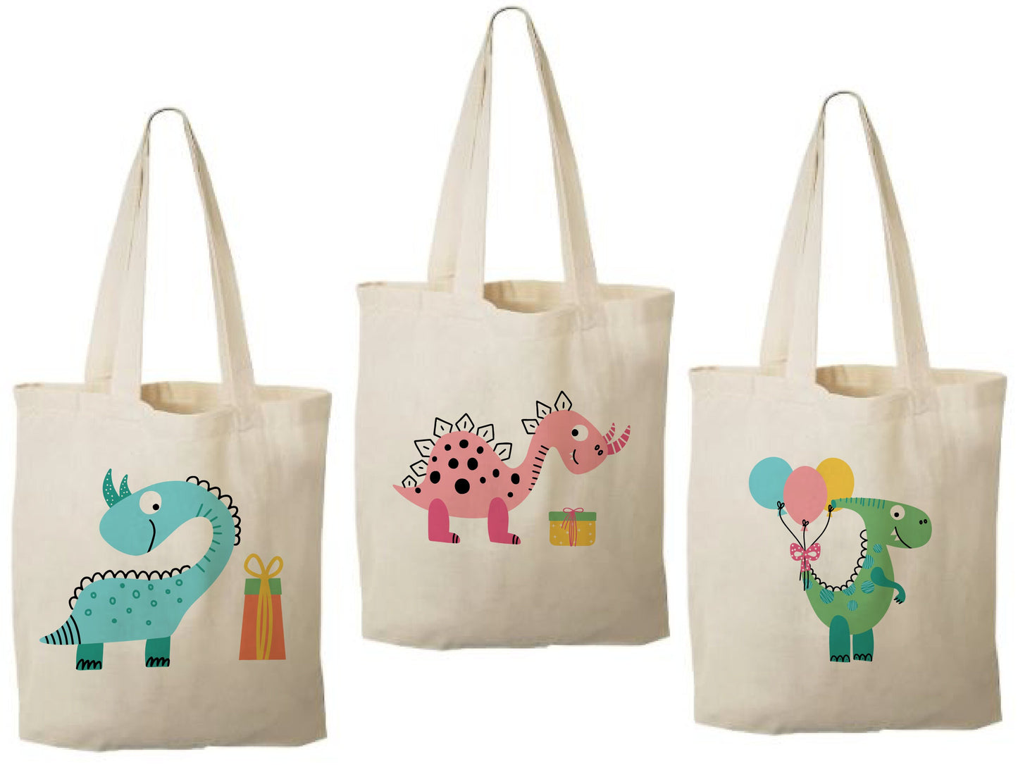 Dinosaur Party Favor Bags, Set of 3 Cotton Treat Bags