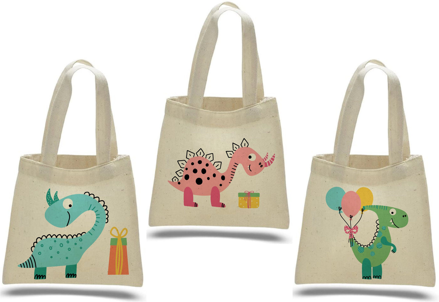 Dinosaur Party Favor Bags, Set of 3 Cotton Treat Bags