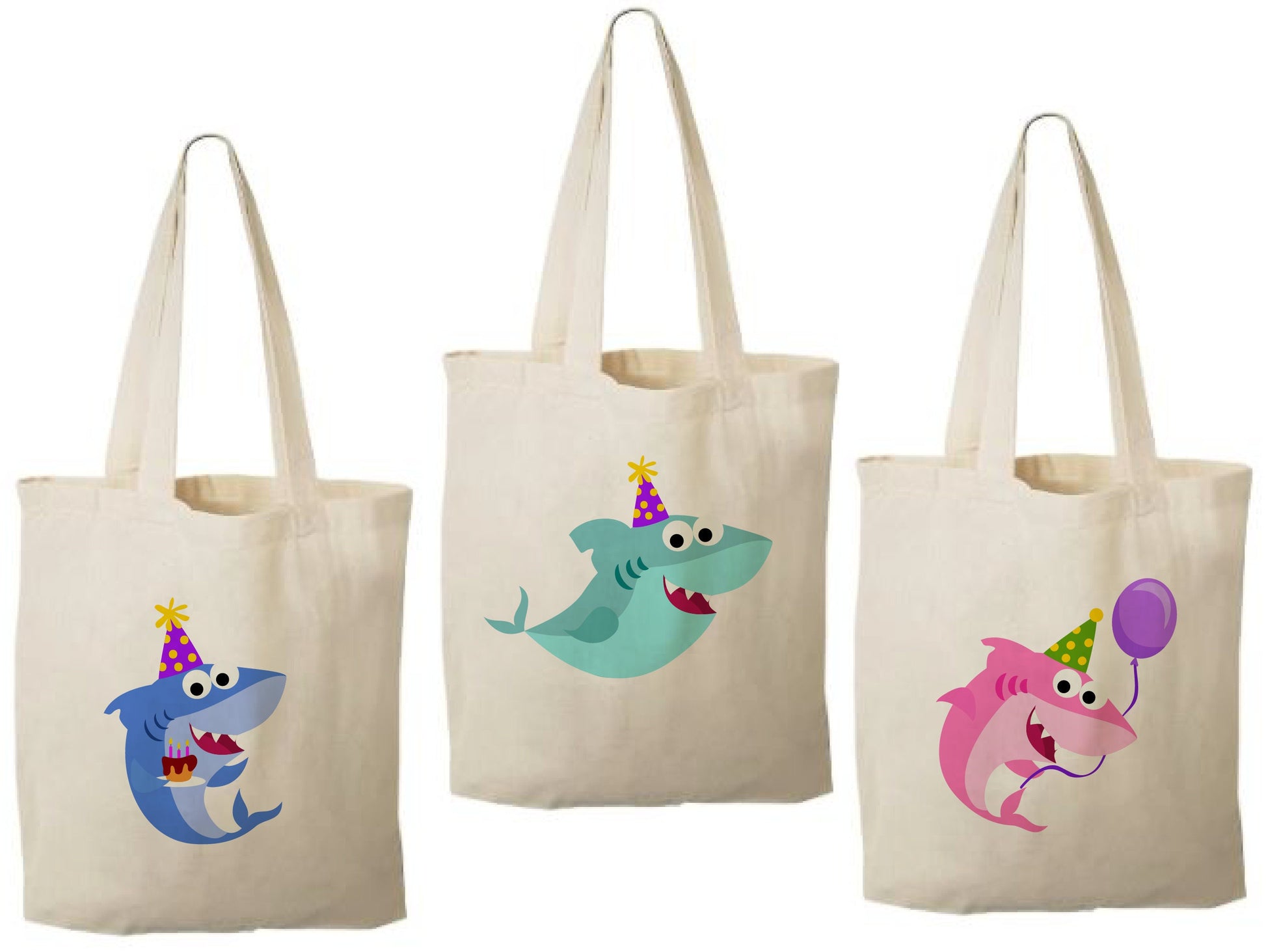 Shark Party Favor Bags - Set of 3, Colorful Shark Theme