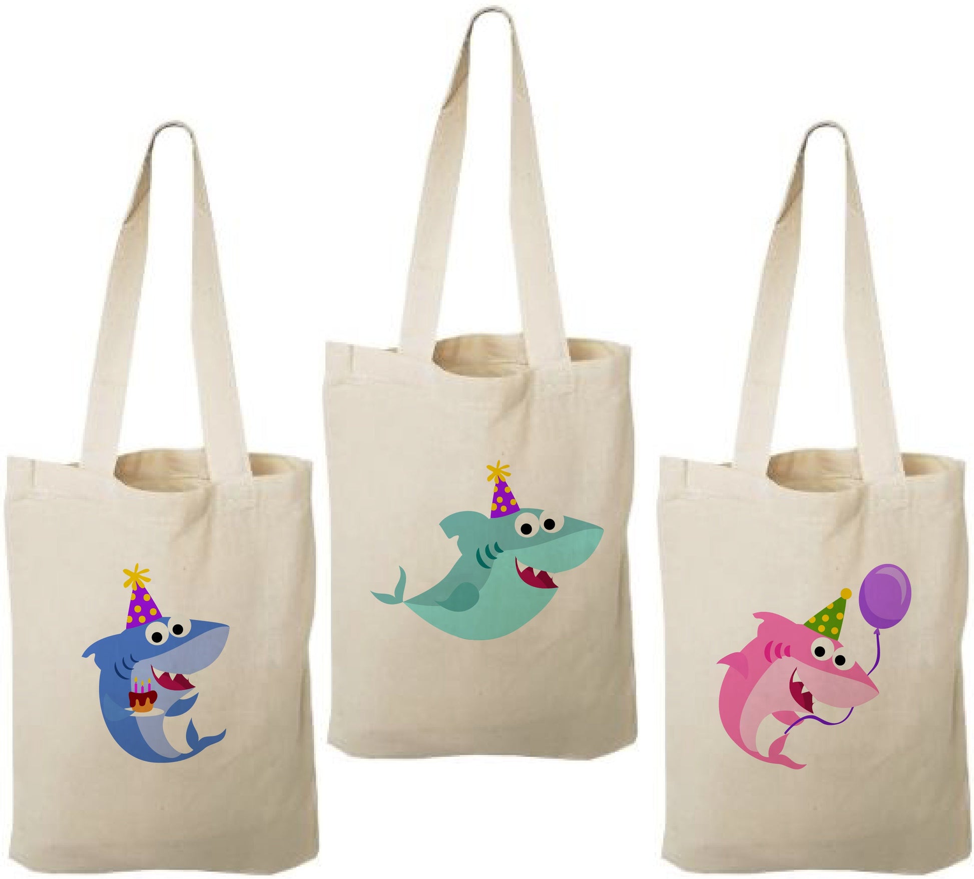 Shark Party Favor Bags - Set of 3, Colorful Shark Theme