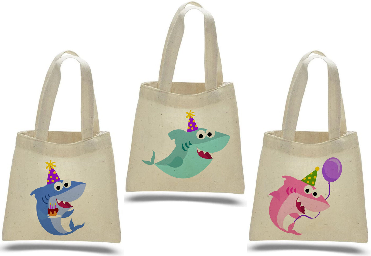 Shark Party Favor Bags - Set of 3, Colorful Shark Theme