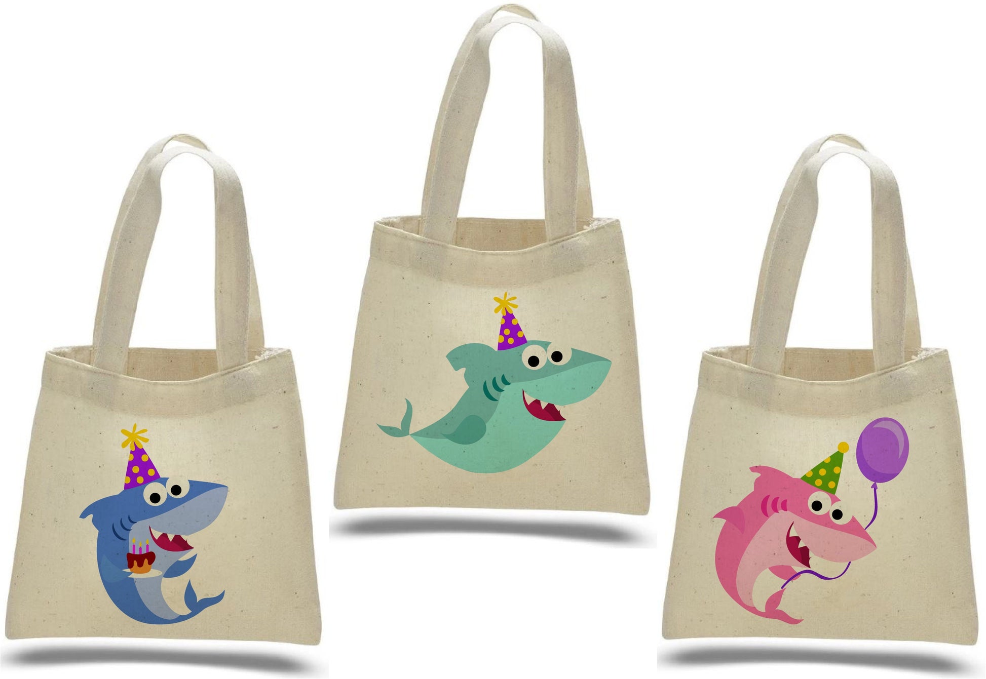 Shark Party Favor Bags - Set of 3, Colorful Shark Theme