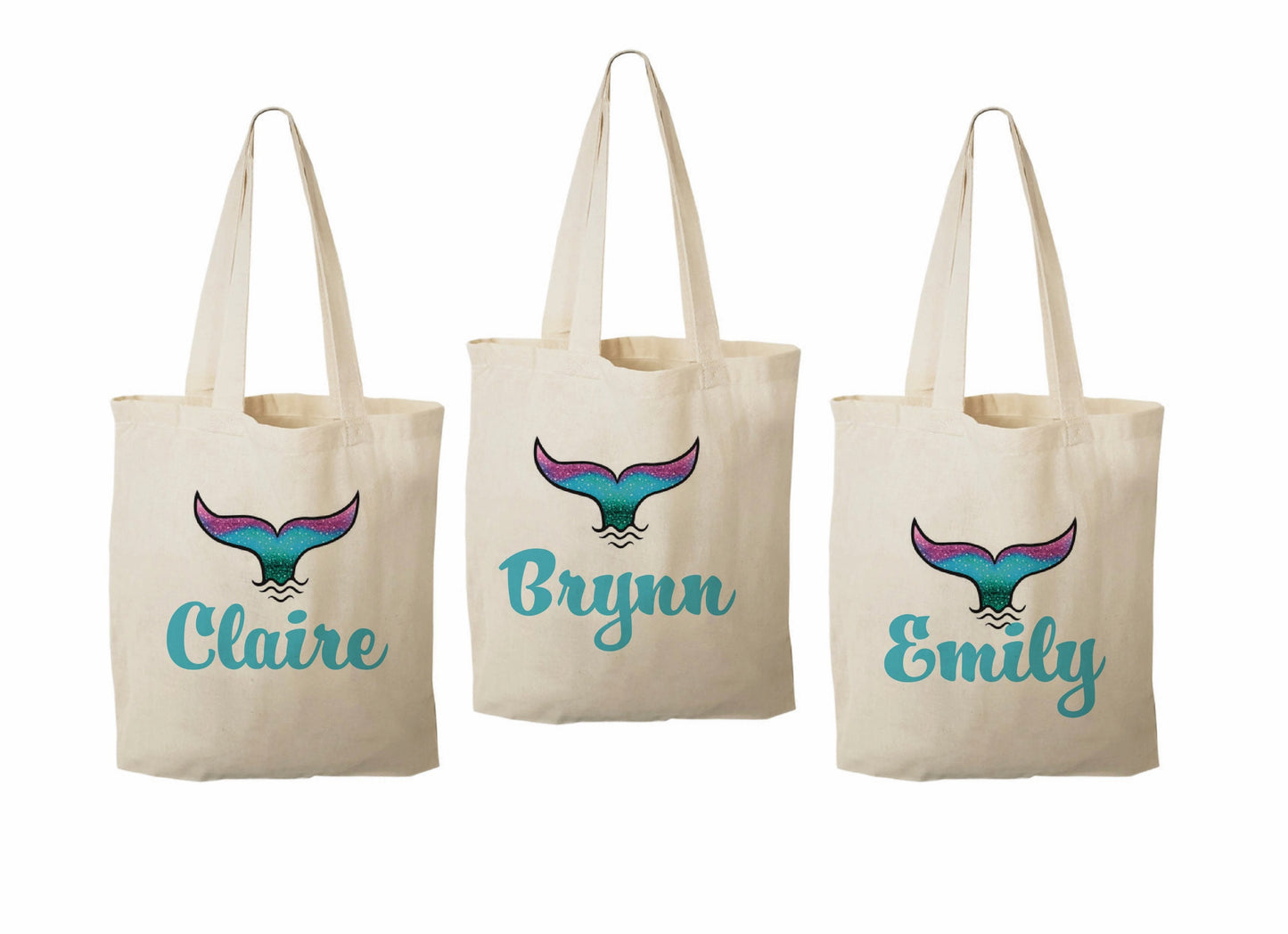 Custom Mermaid Party Favor Bags - Perfect for Mermaid and Under the Sea Parties & Events - Set of Three Bags with Guest's Names