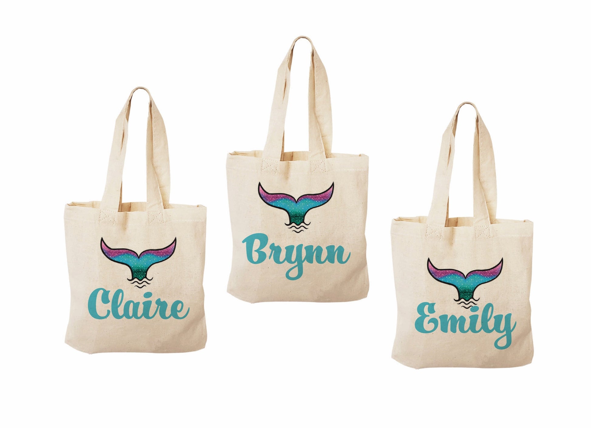 Custom Mermaid Party Favor Bags - Perfect for Mermaid and Under the Sea Parties & Events - Set of Three Bags with Guest's Names