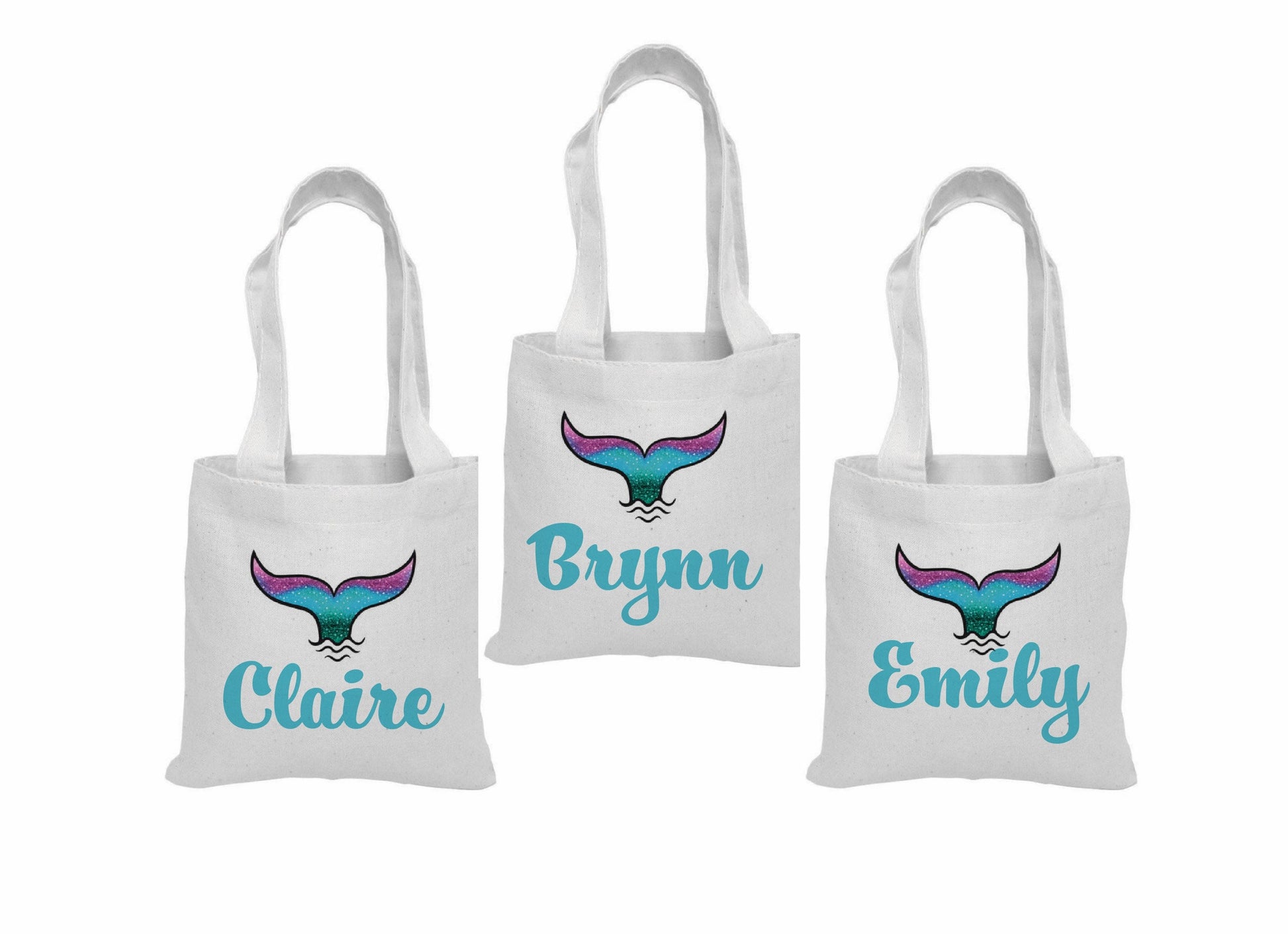 Custom Mermaid Party Favor Bags - Perfect for Mermaid and Under the Sea Parties & Events - Set of Three Bags with Guest's Names