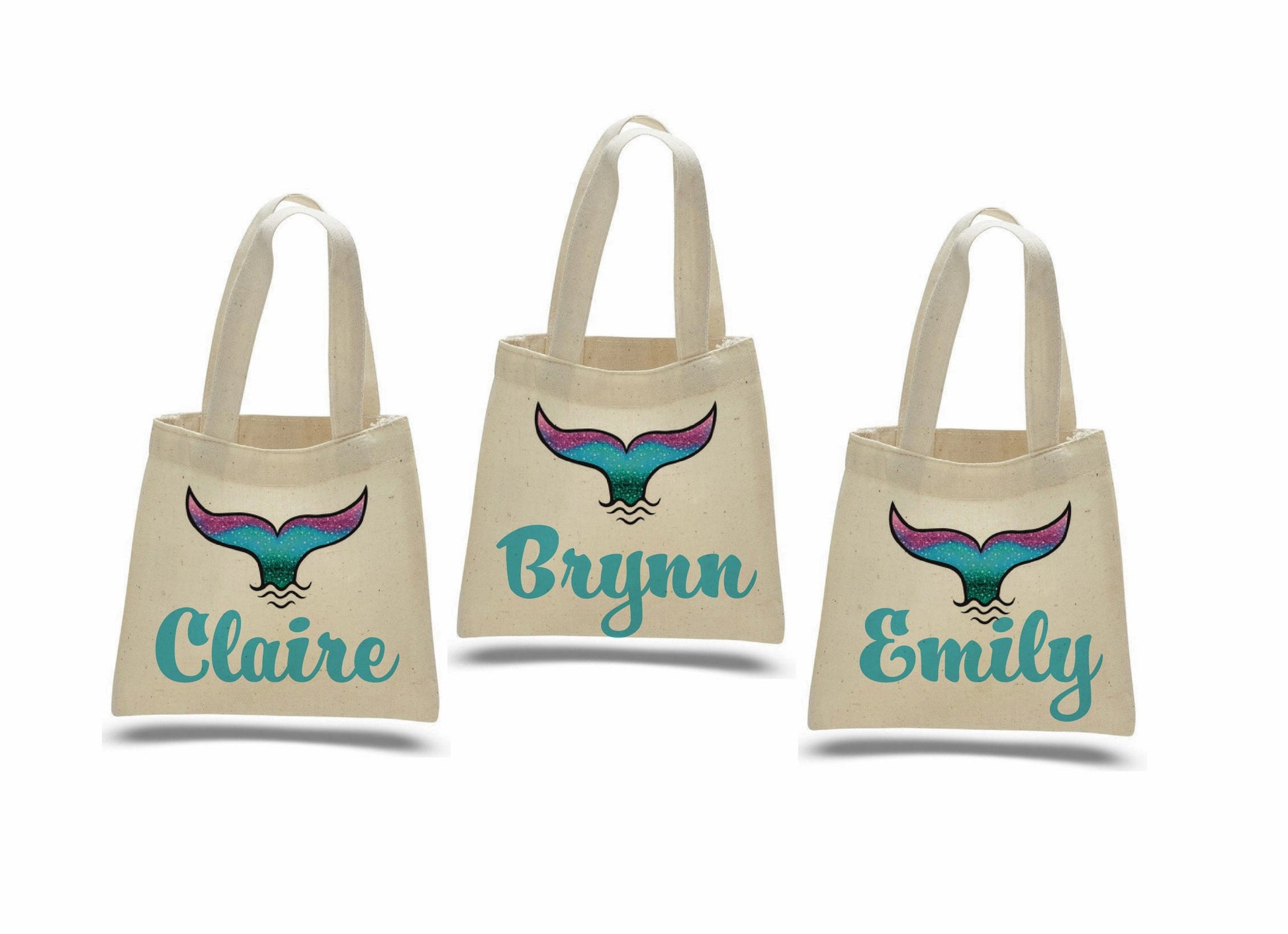 Custom Mermaid Party Favor Bags - Perfect for Mermaid and Under the Sea Parties & Events - Set of Three Bags with Guest's Names