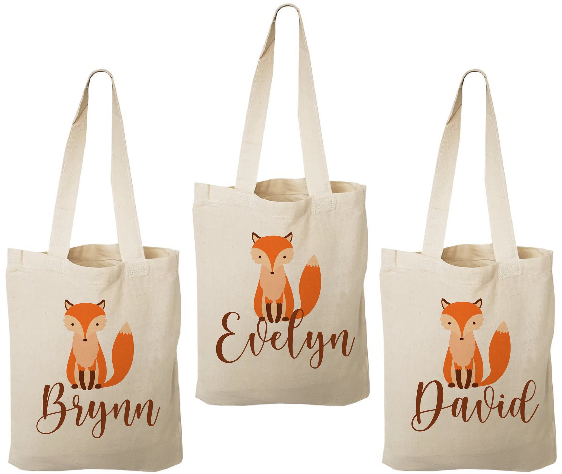 Fox Party Favor Bags, Set of 3, Cotton Goodie Bags