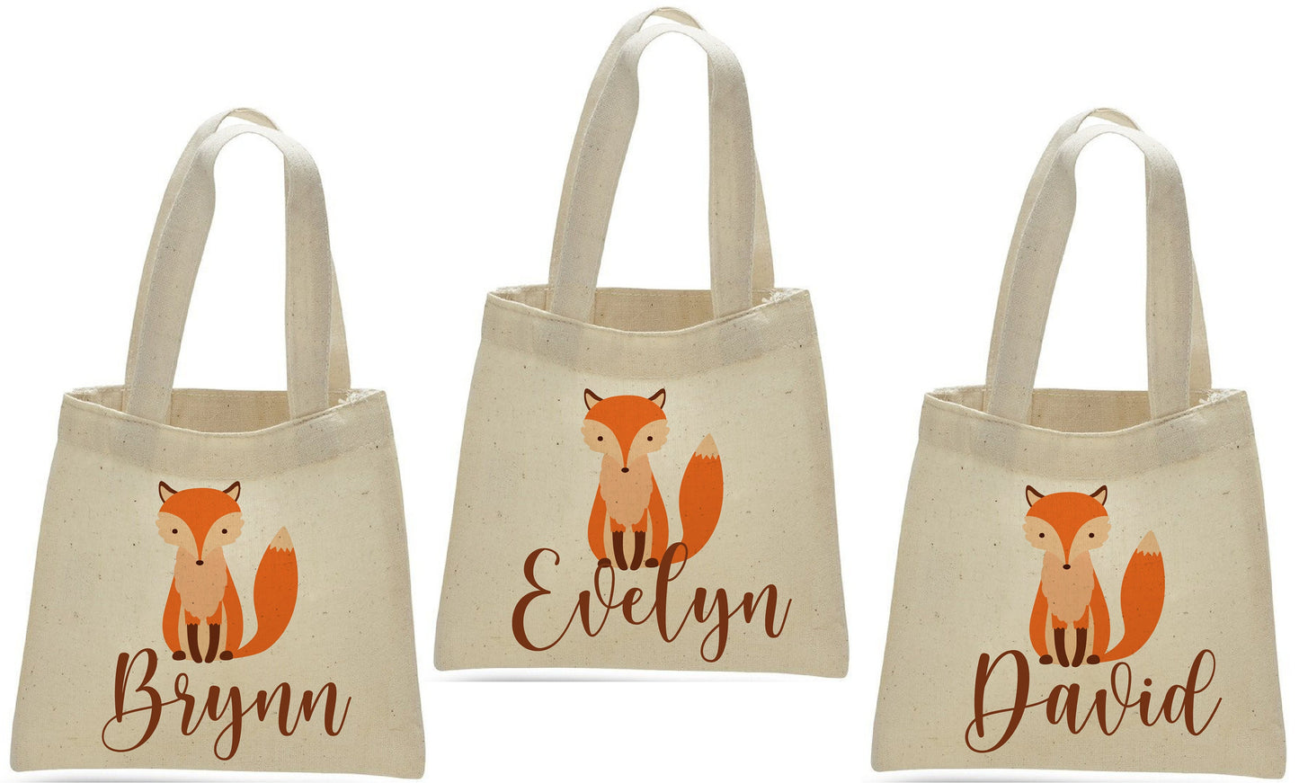 Fox Party Favor Bags, Set of 3, Cotton Goodie Bags