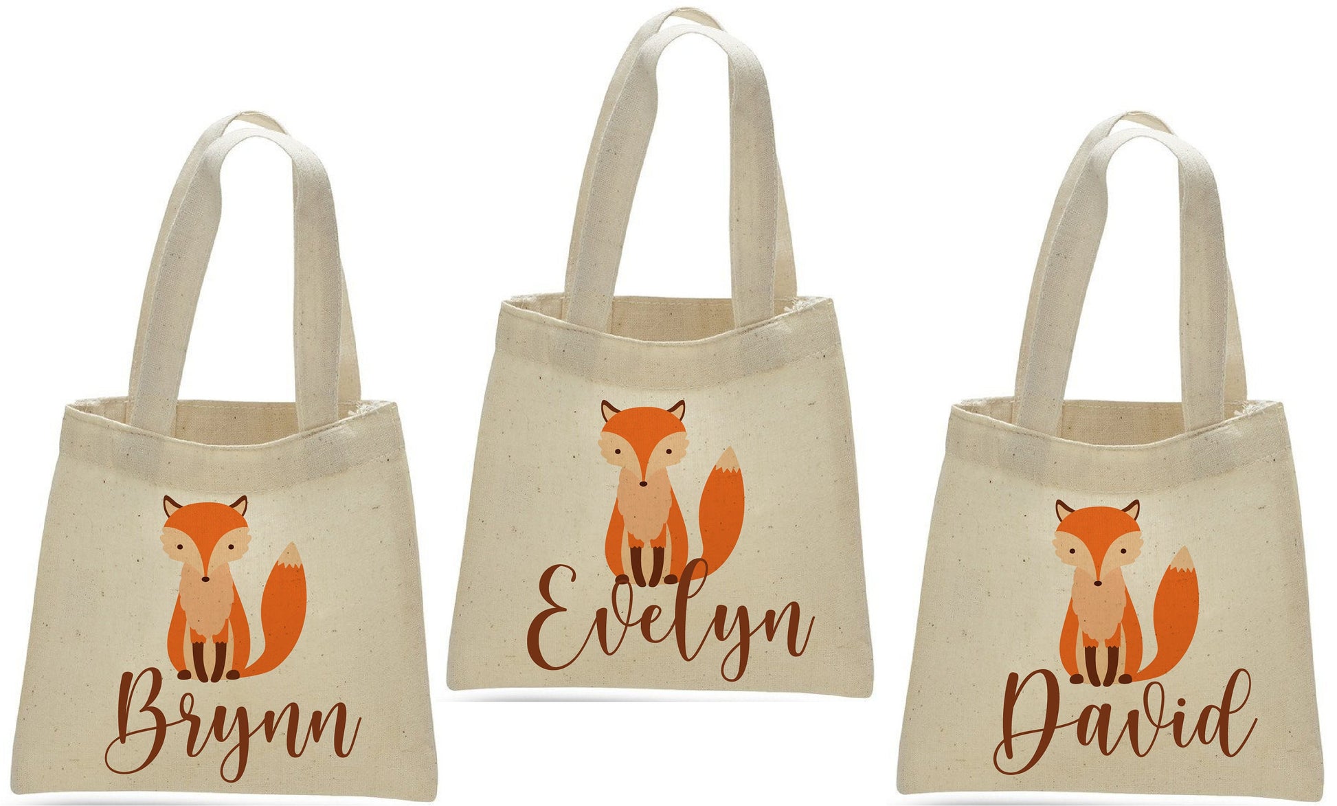 Fox Party Favor Bags, Set of 3, Cotton Goodie Bags
