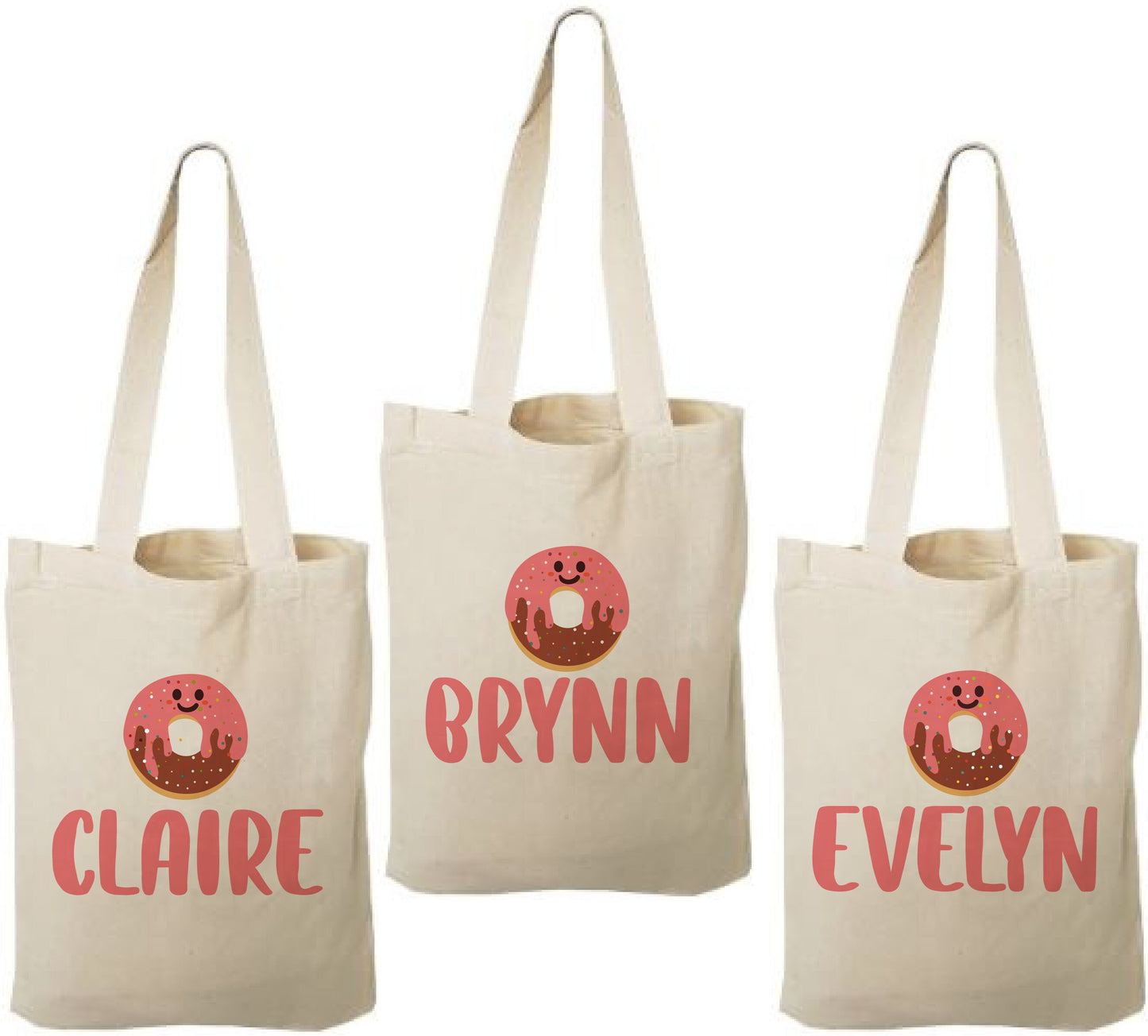 Custom Donut Party Favor Bags - Perfect for Donut Themed Parties and Events! Set of Three Personalized Donut Treat Bags with Guest Names