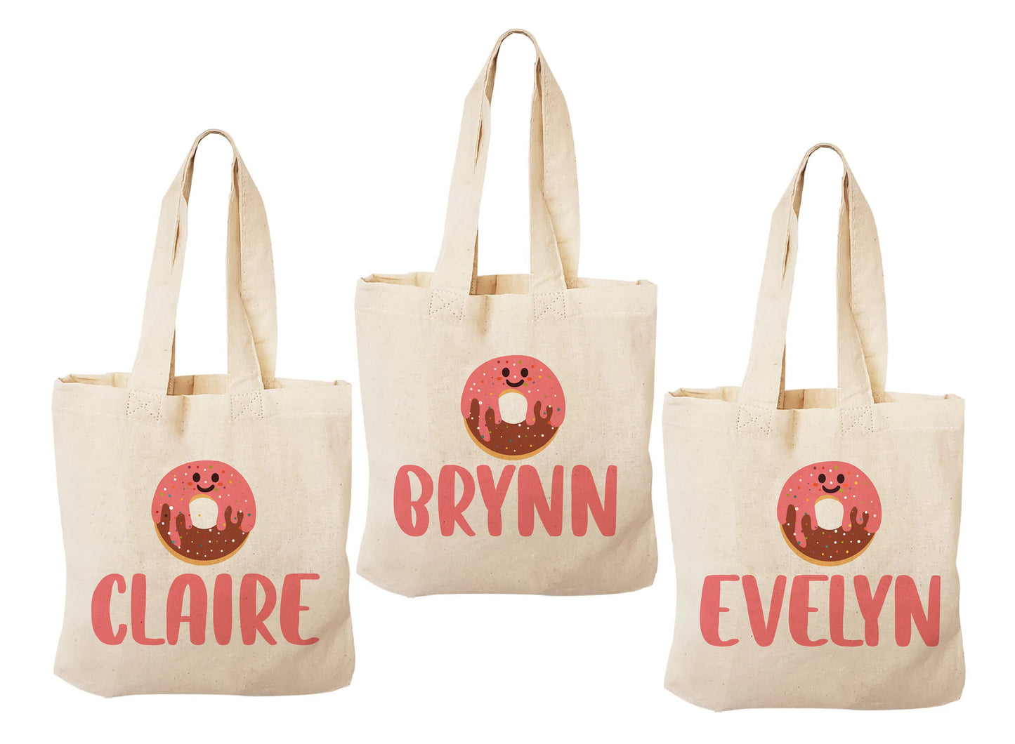 Custom Donut Party Favor Bags - Perfect for Donut Themed Parties and Events! Set of Three Personalized Donut Treat Bags with Guest Names