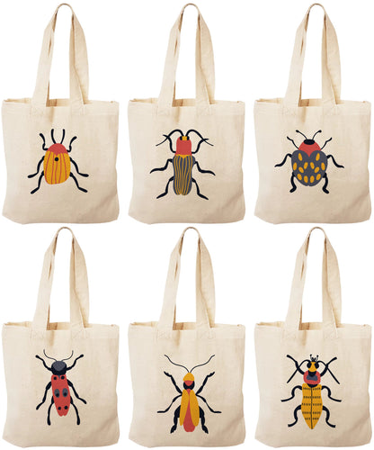 Insect Party Favor Bags - Set of 6 Cotton Canvas Goodie Bags