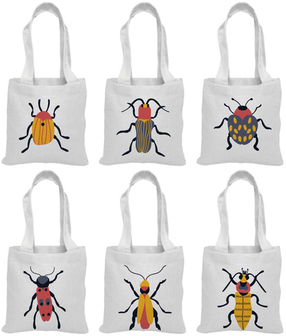 Insect Party Favor Bags - Set of 6 Cotton Canvas Goodie Bags