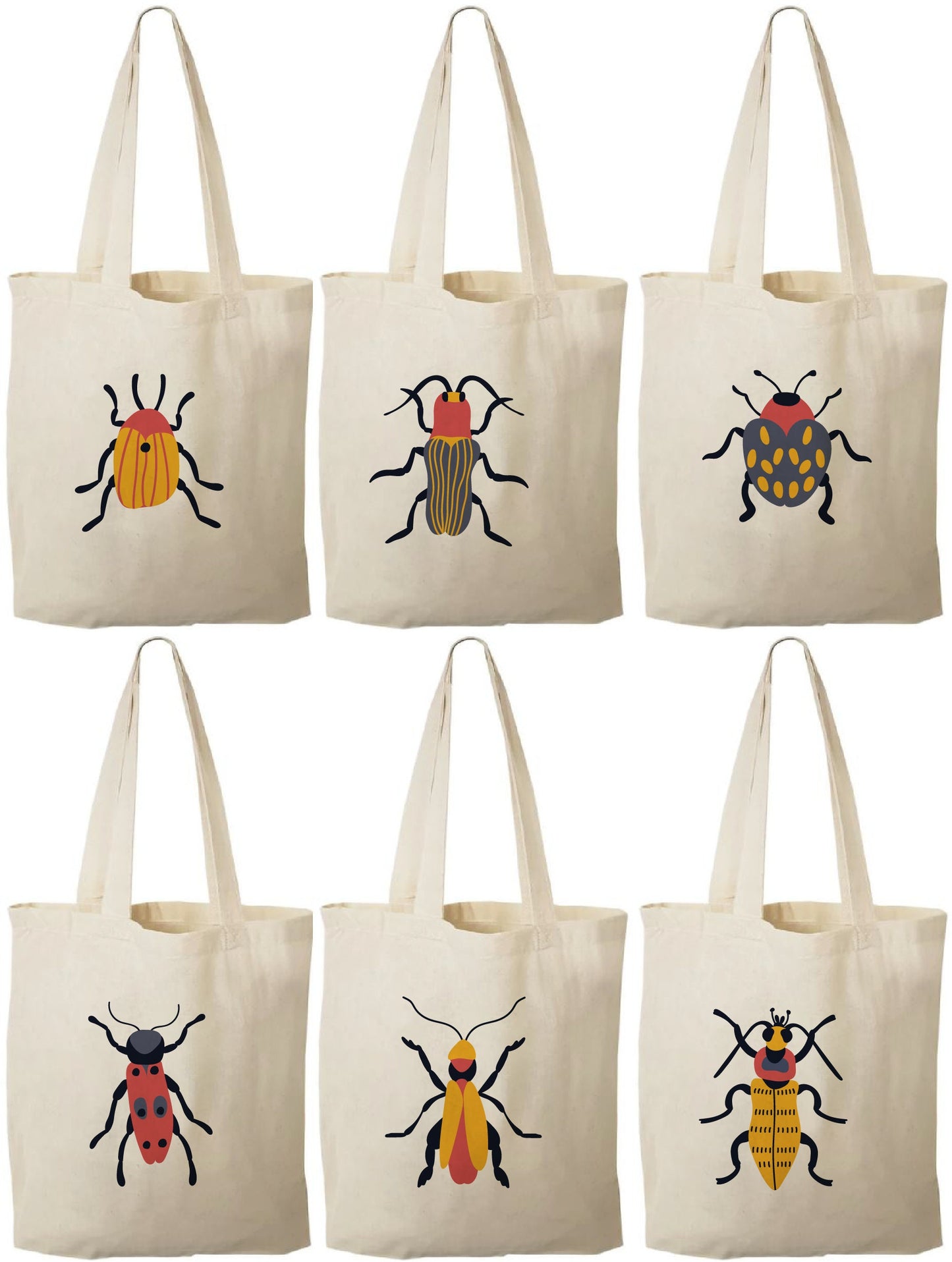 Insect Party Favor Bags - Set of 6 Cotton Canvas Goodie Bags