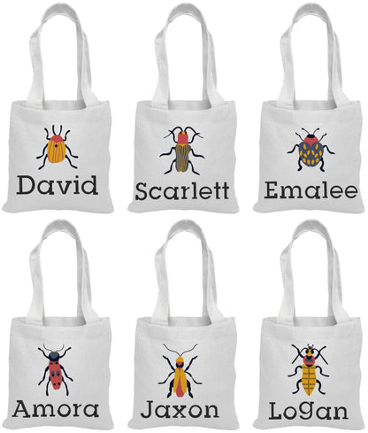 Insect Party Favor Bags, Personalized Bug Design, Set of 6
