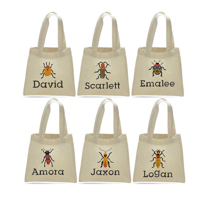Insect Party Favor Bags, Personalized Bug Design, Set of 6