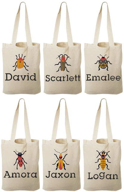 Insect Party Favor Bags, Personalized Bug Design, Set of 6