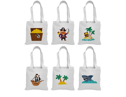 Pirate Party Favor Bags - Perfect for Pirate Themed Parties! - Set of Six Bags - Cotton Bags with Handles and Adorable Pirate Designs