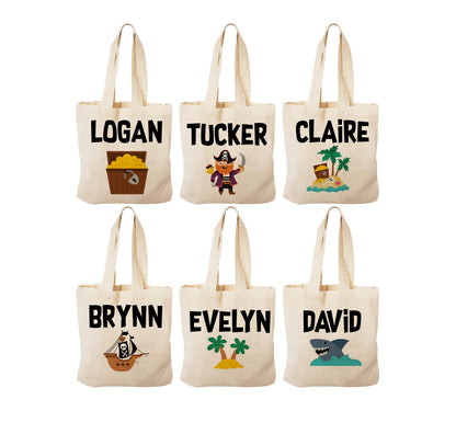 Personalized Pirate Party Favor Bags - Set of Six Bags