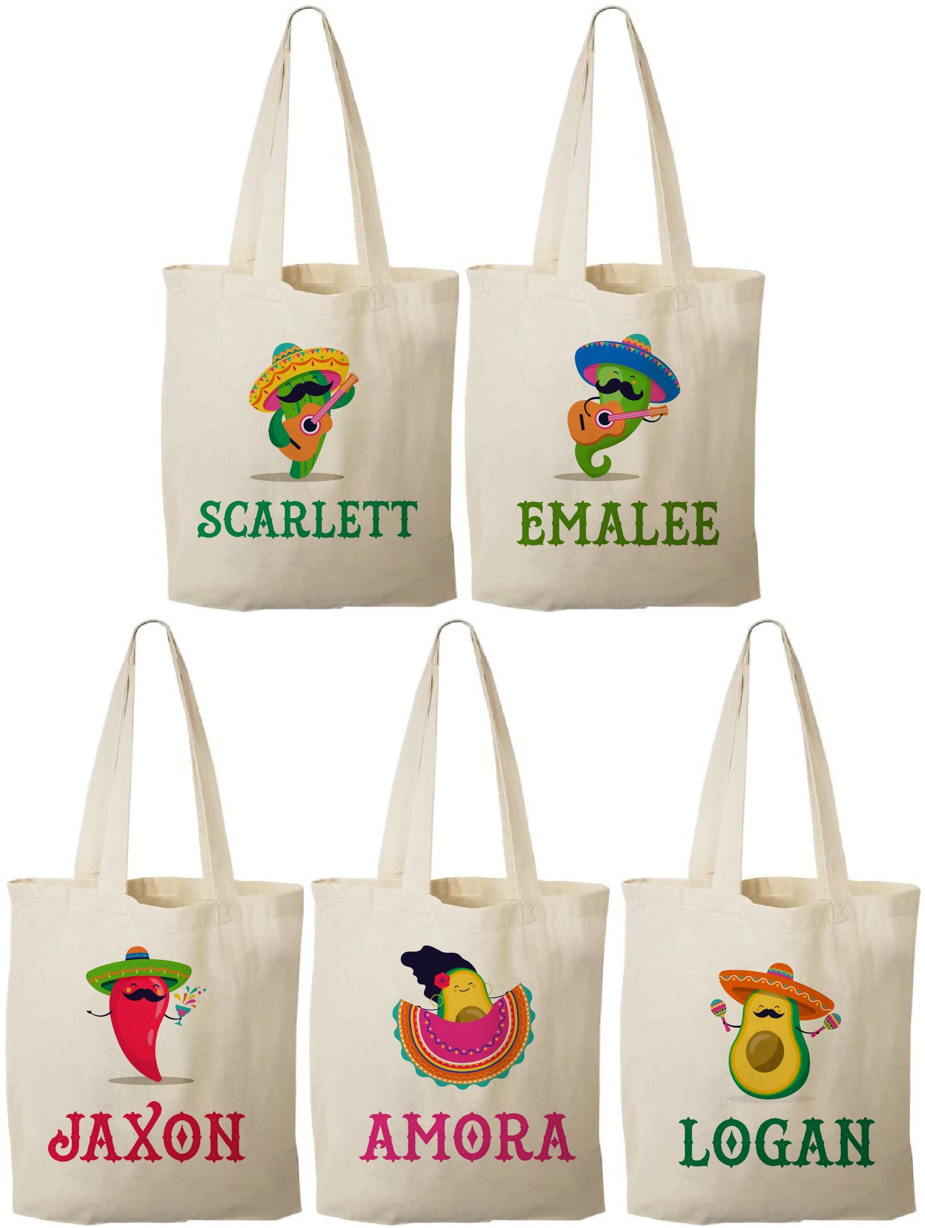 Personalized Fiesta Party Favor Bags - Set of Five Bags