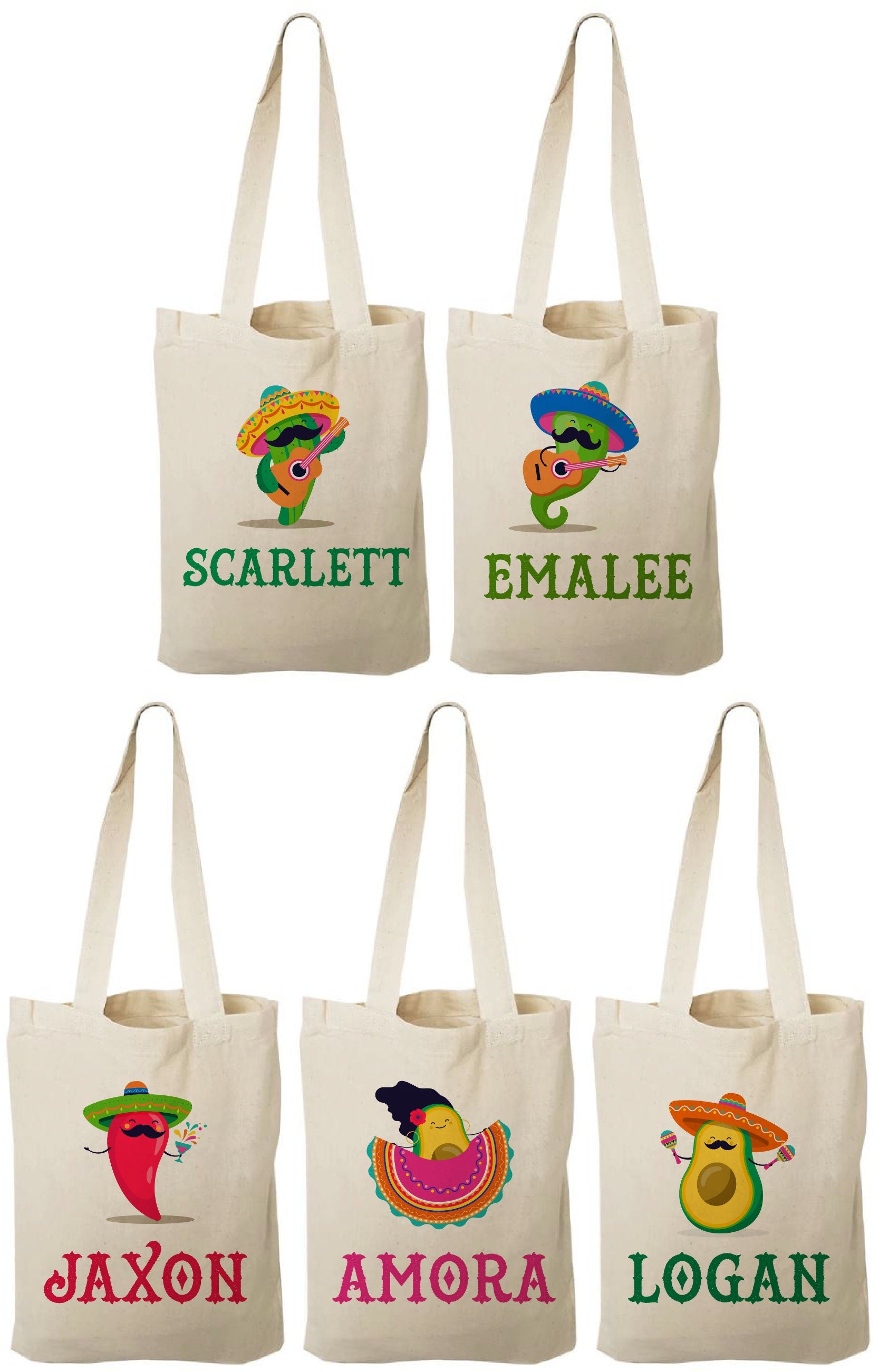 Personalized Fiesta Party Favor Bags - Set of Five Bags