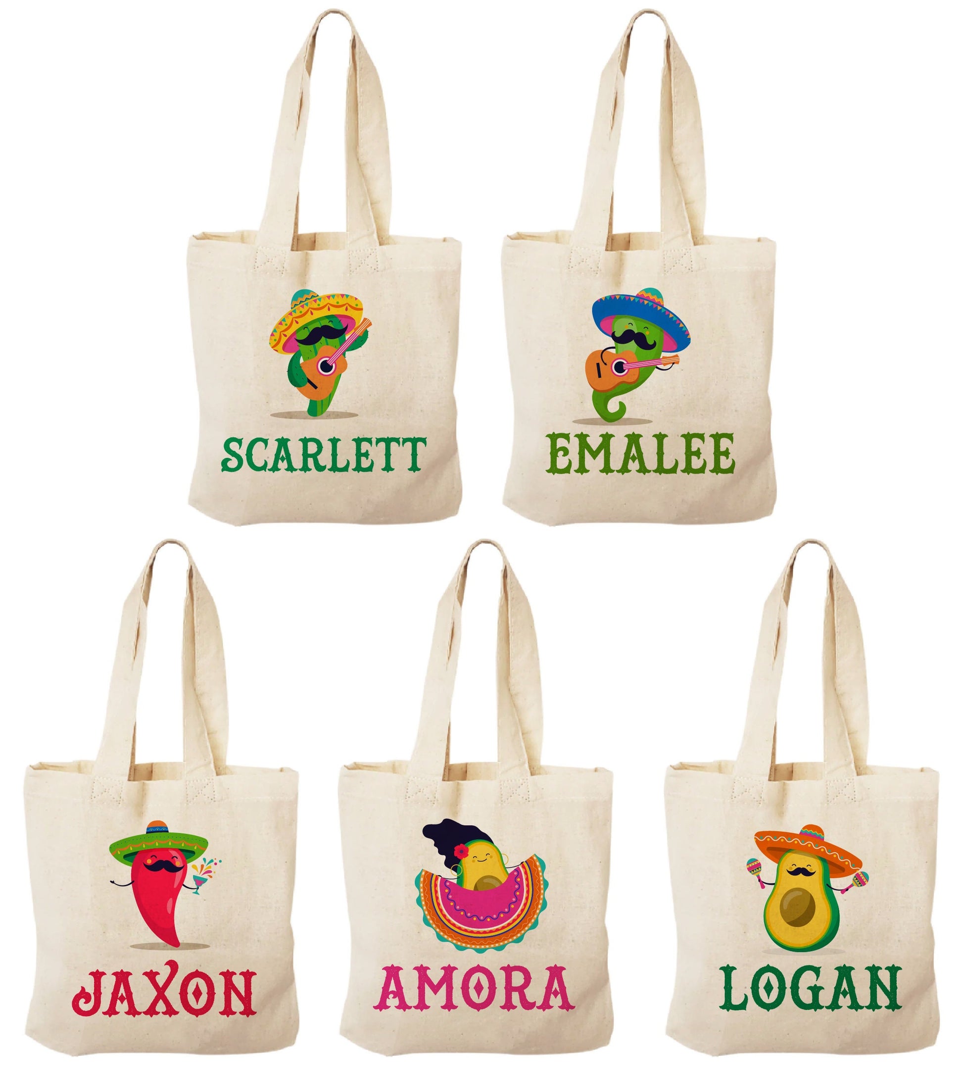 Personalized Fiesta Party Favor Bags - Set of Five Bags