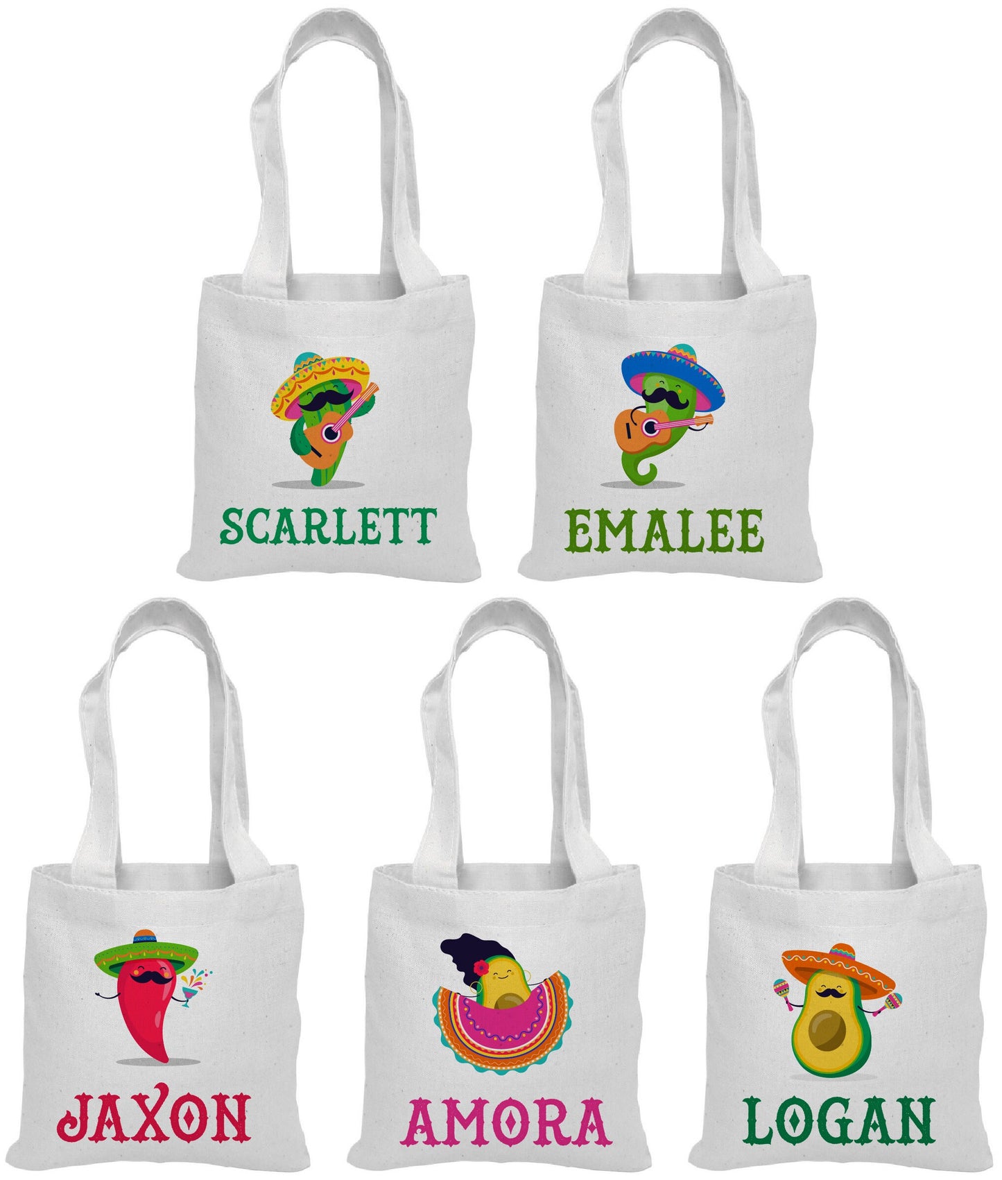 Personalized Fiesta Party Favor Bags - Set of Five Bags