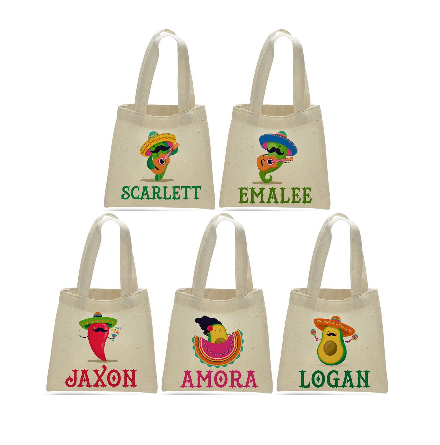 Personalized Fiesta Party Favor Bags - Set of Five Bags