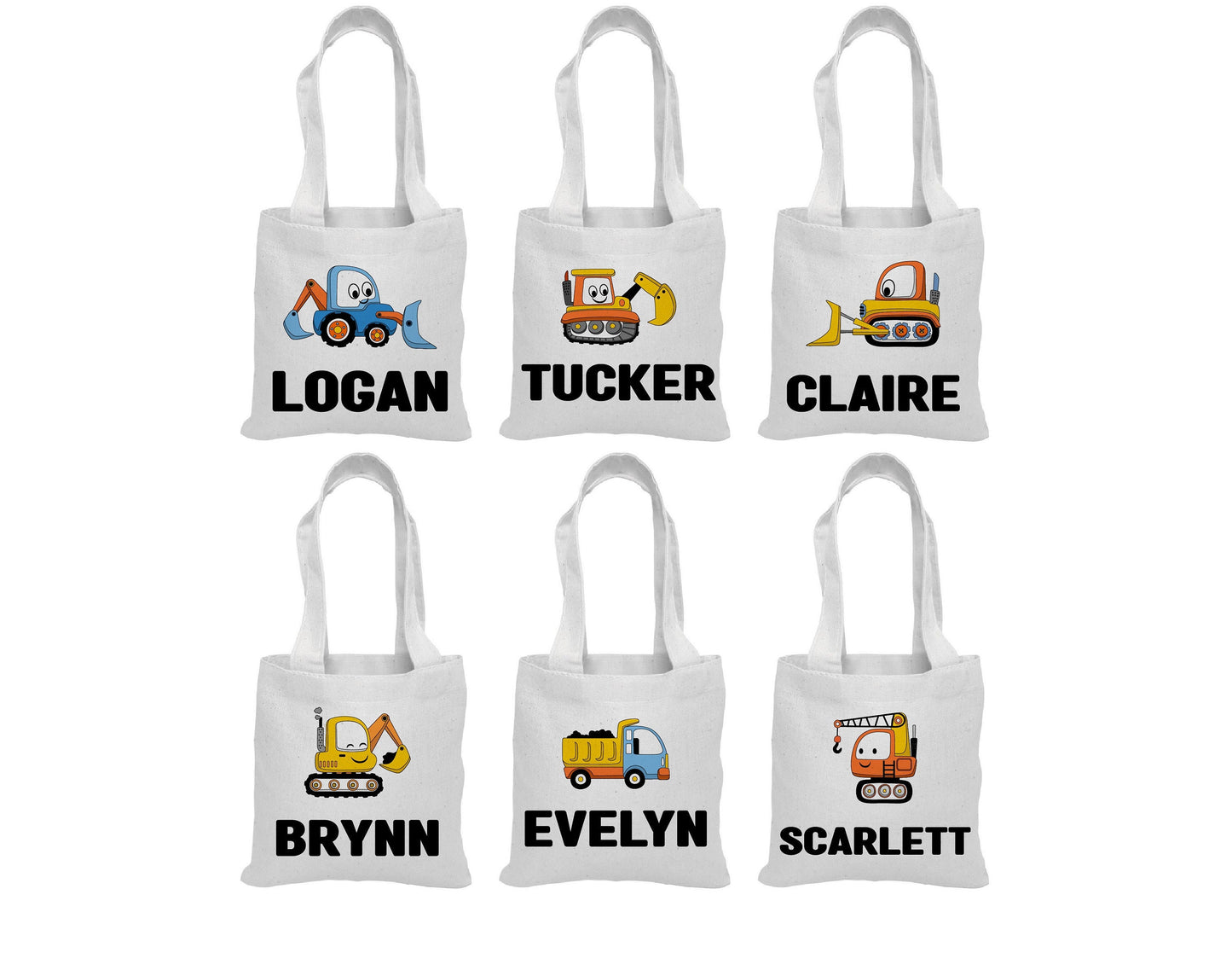 Personalized Construction Truck Party Favor Bags - Set of 6