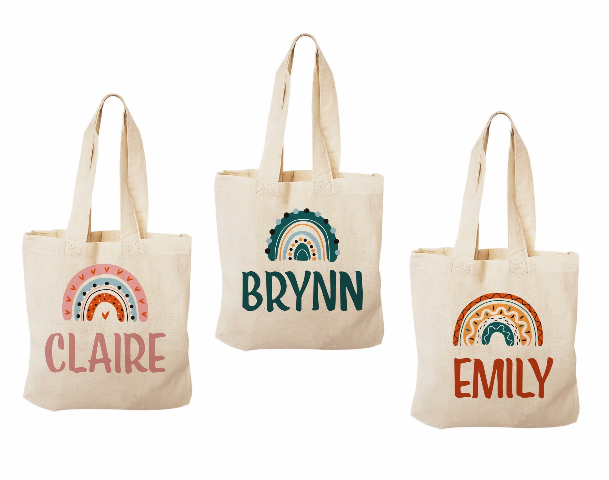Custom Boho Rainbow Party Favor Bags - Perfect for Rainbow or Boho Themed Parties! - Set of Three Bags Personalized with Names