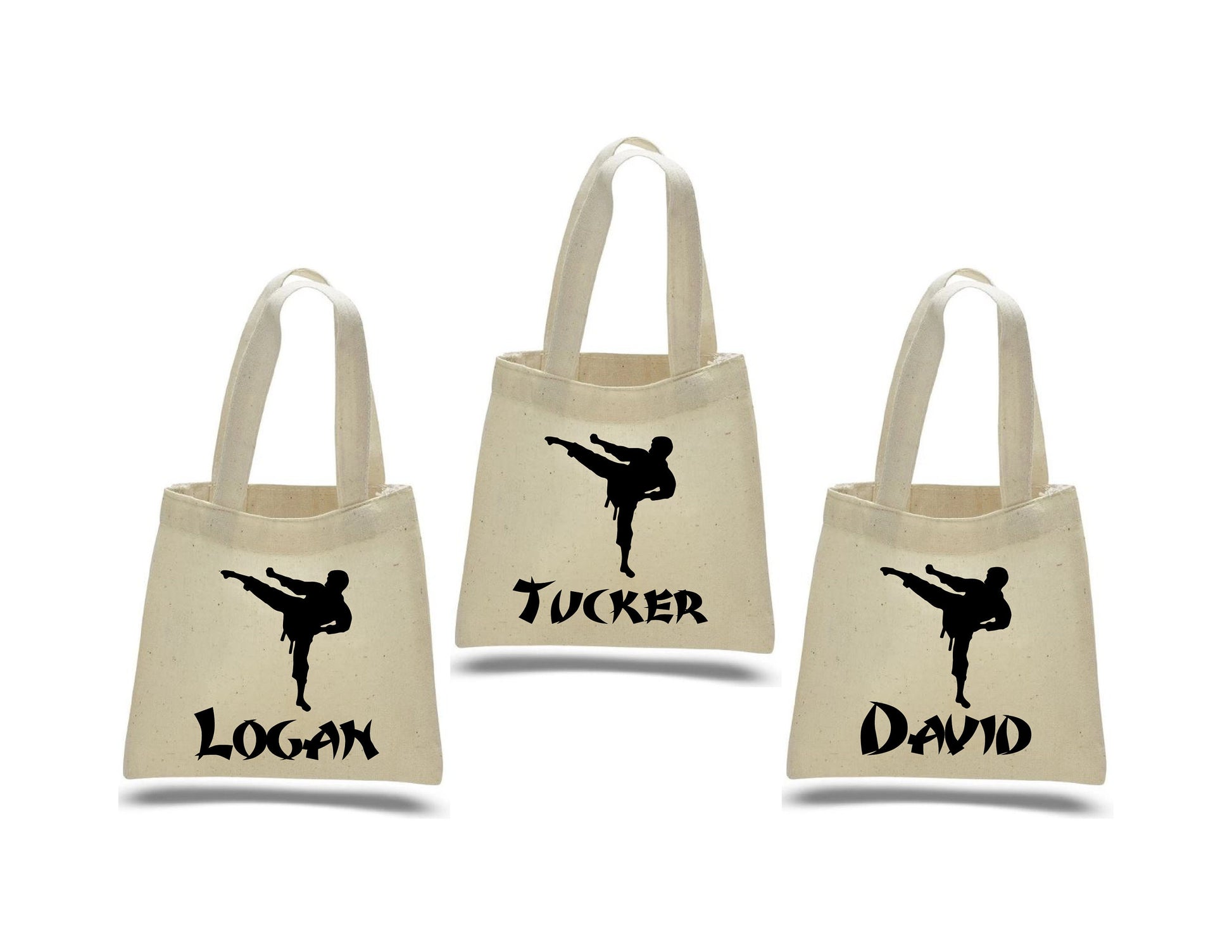 Custom Karate Party Favor Bags - Perfect for Karate Themed Parties and Events - Set of Three Bags Personalized with Names