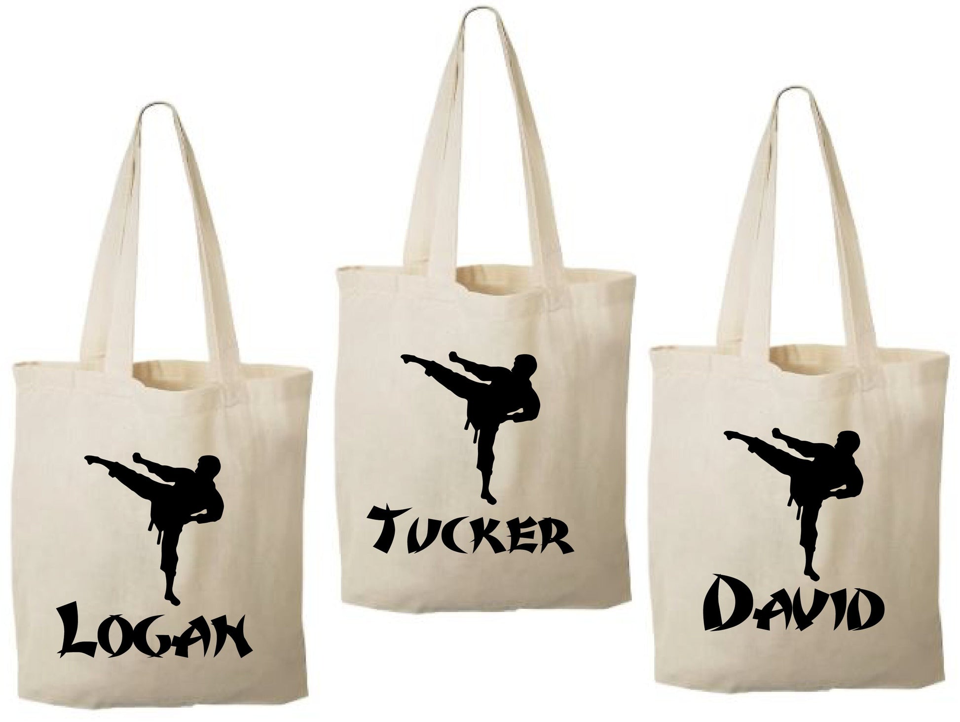Custom Karate Party Favor Bags - Perfect for Karate Themed Parties and Events - Set of Three Bags Personalized with Names