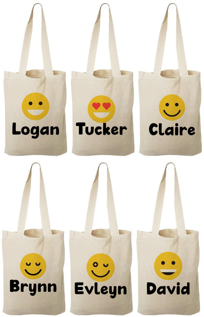 Custom Emoji Party Favor Bags - Set of Six Bags - Personalized with Guest Names