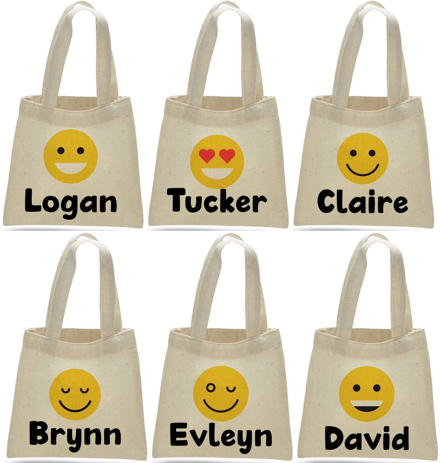 Custom Emoji Party Favor Bags - Set of Six Bags - Personalized with Guest Names