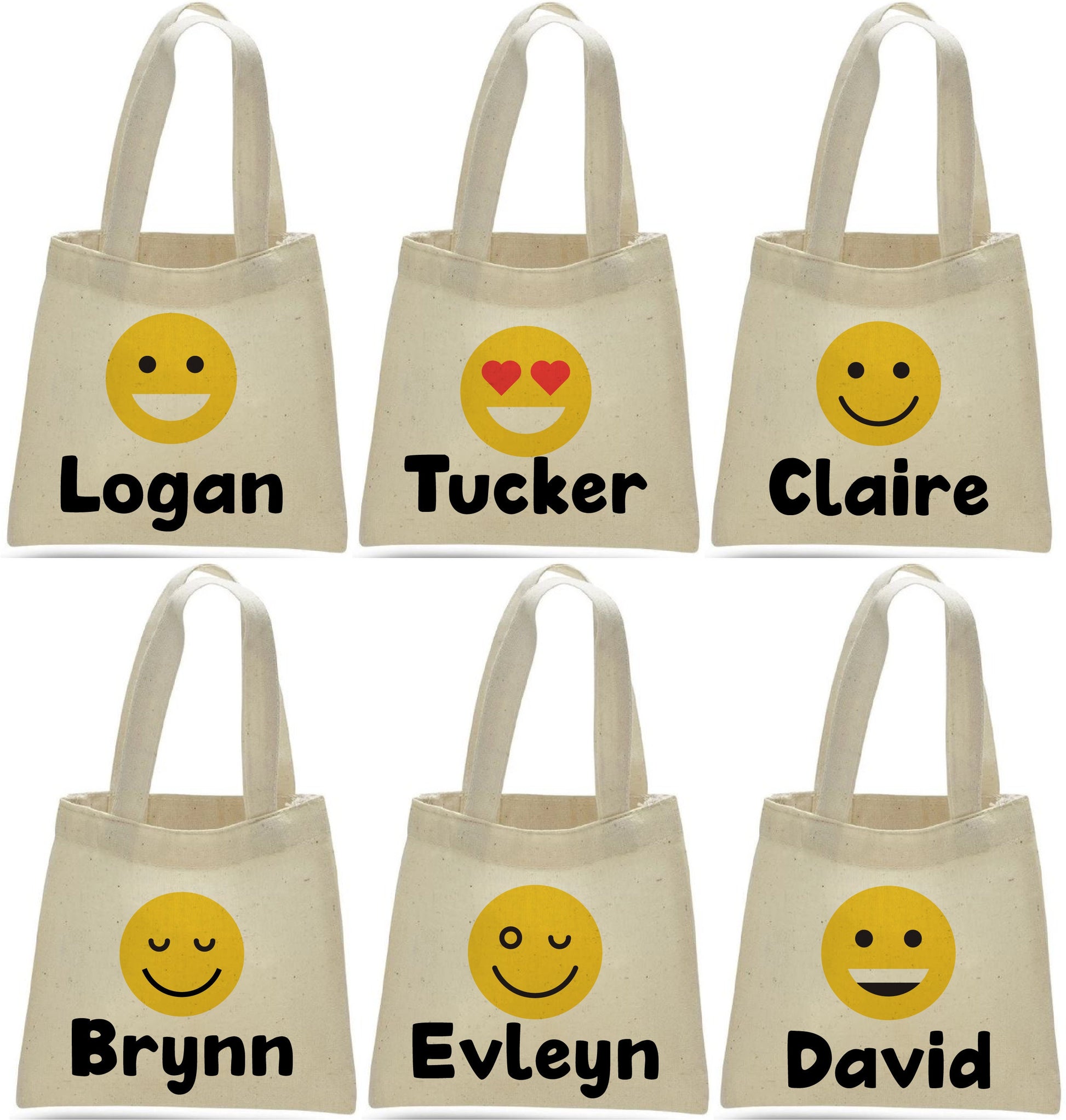 Custom Emoji Party Favor Bags - Set of Six Bags - Personalized with Guest Names