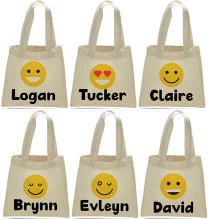 Custom Emoji Party Favor Bags - Set of Six Bags - Personalized with Guest Names