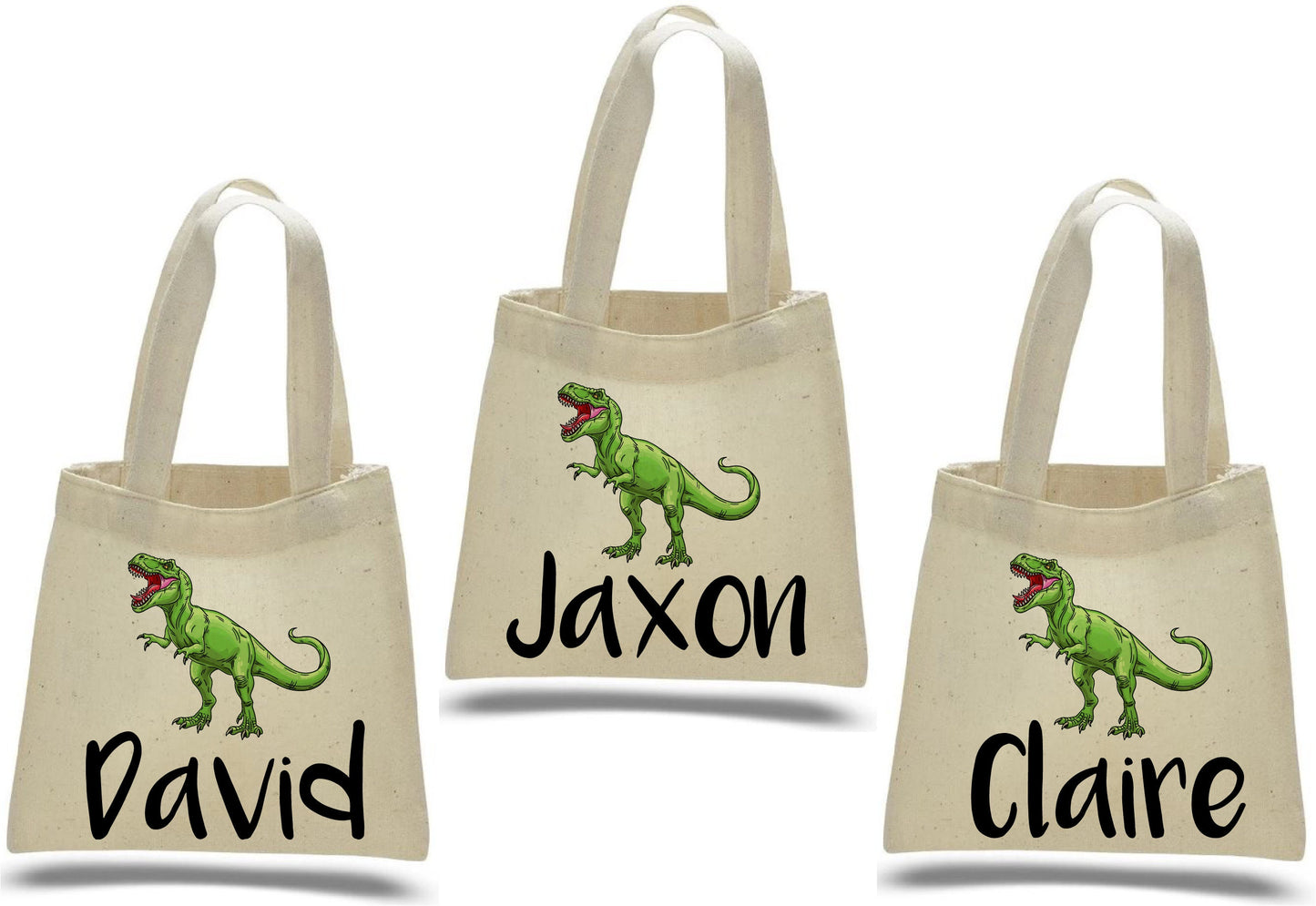 Personalized Dinosaur Party Favor Bags – T-Rex Cotton Tote